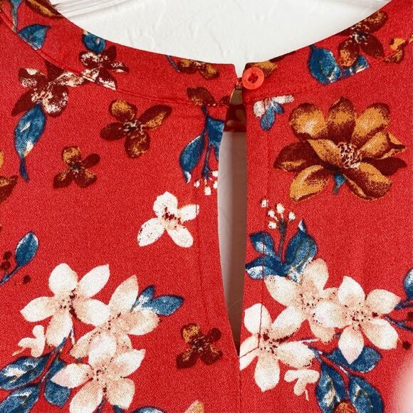 Anthropologie Elodie Short Sleeve Popover Top Blouse Red Floral Small - Picture 4 of 7